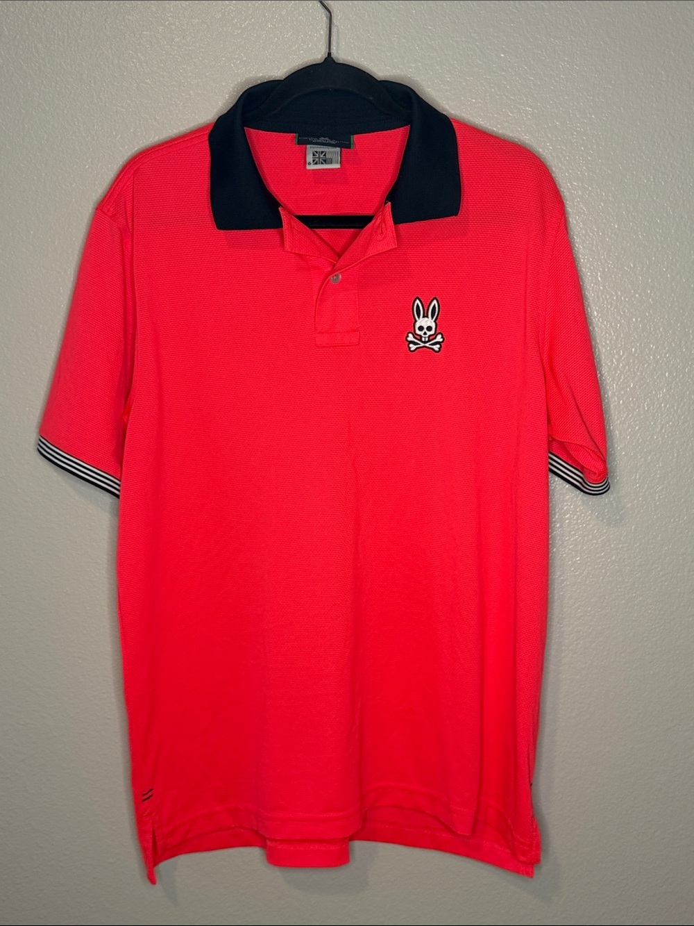 Psycho Bunny Men's Neon Polo with Black Contrast Collar size 6-medium (bin13)